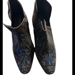 Roper Rowdy Embroidery Pointed Toe Cowboy Booties Womens Brown Boots Size 8